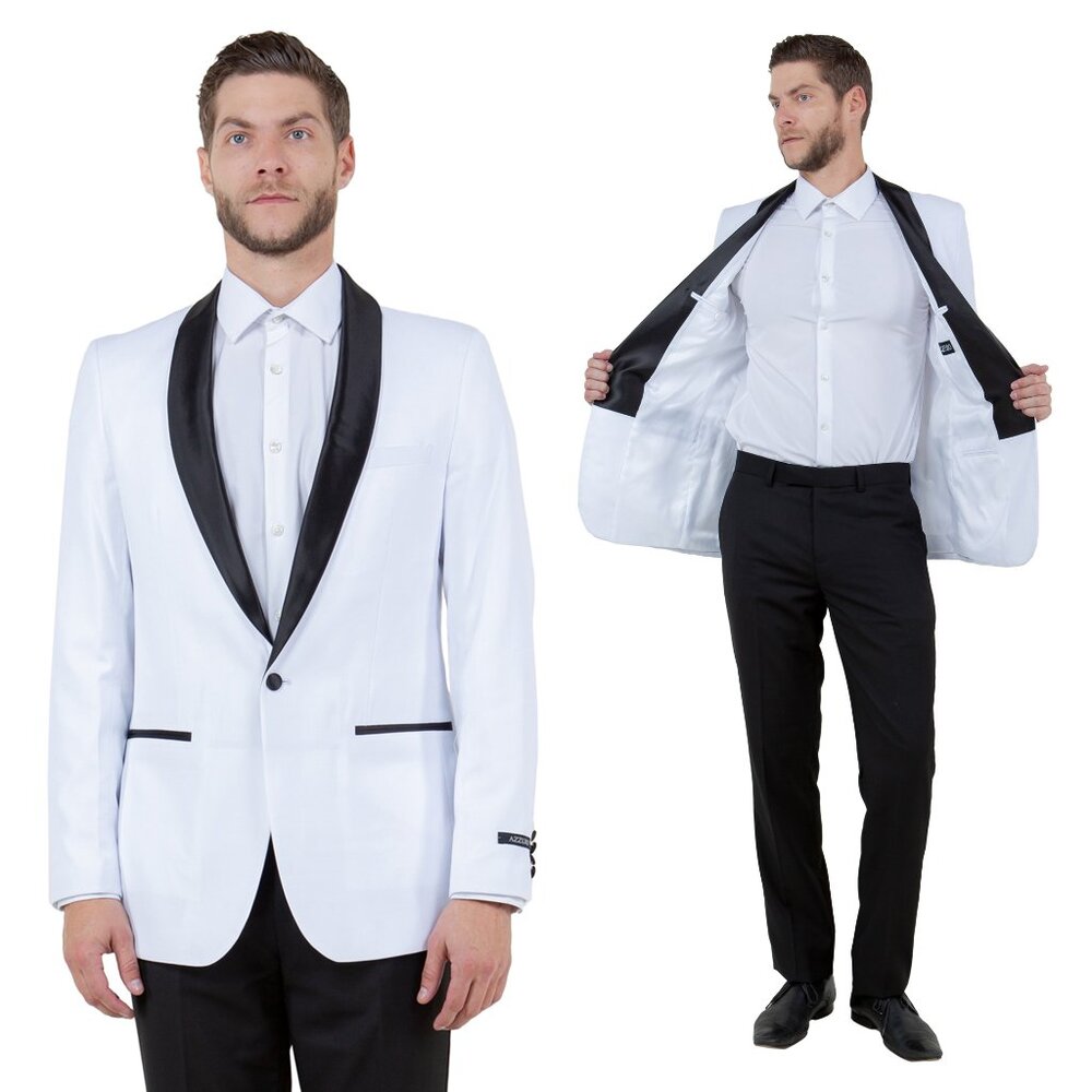 Mens White Tuxedo 2-PC Slim Fit, By Azzuro